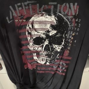 Affliction quarter sleeve. Lace back and arms.